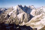 Du sommet des Agneaux (3634 m) vue sur les faces nord du Glacier Noir (Pelvoux, Pic Sans Nom, Coup de Sabre, Ailefroide).
