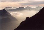 Les Bauges, à la descente : Péclod, Arclusaz, Sambuy, Arcalod, Trélod.